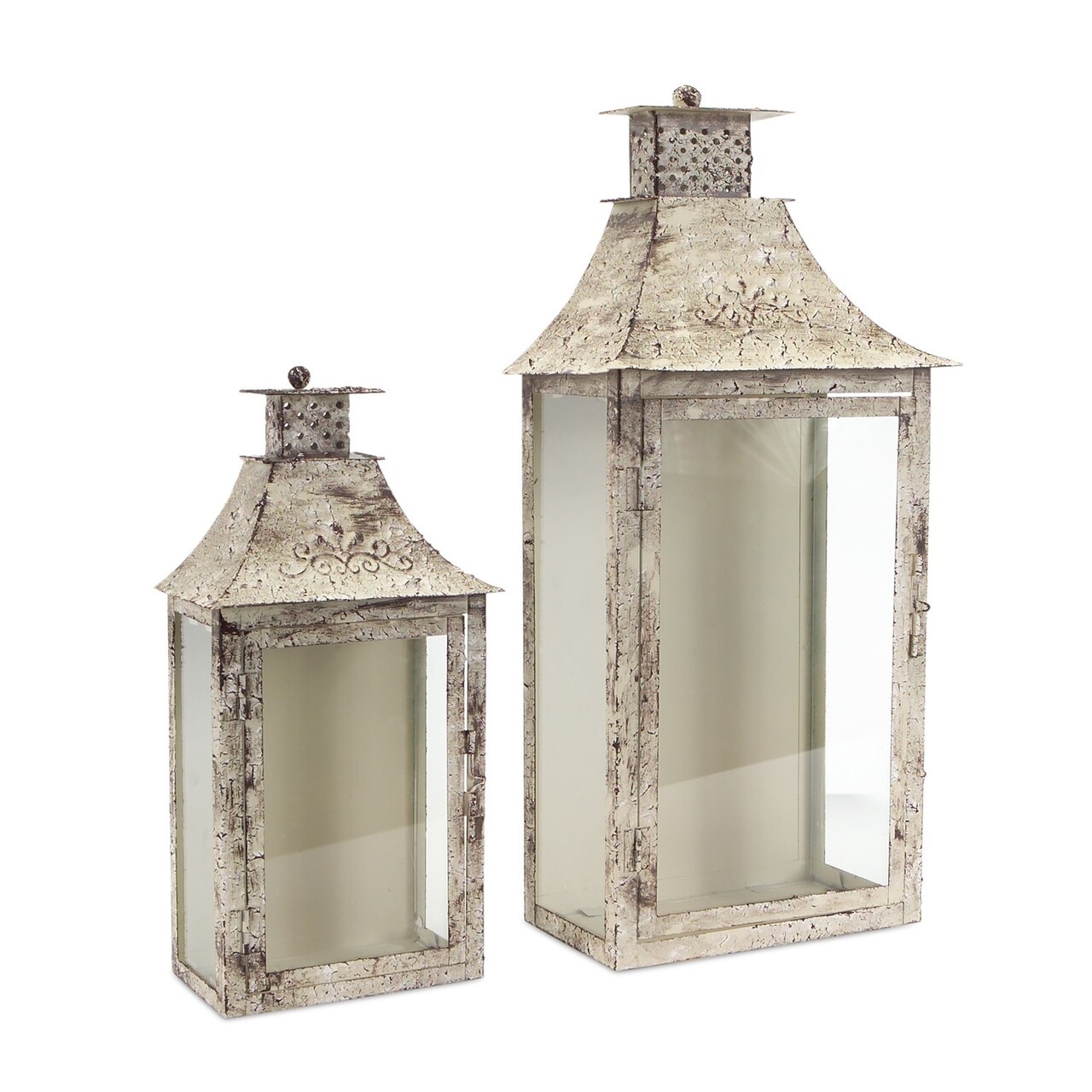 Melrose Set of 2 Antique Wall Mounted Pillar Candle Lanterns 19.5"
